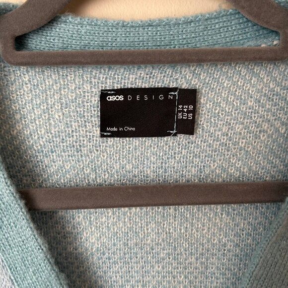 NWOT ASOS Design Swirl Pattern Button Front Cropped Blue Cardigan Size 10 Medium - Picture 5 of 8